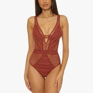 NWOT BECCA Burnt Orange Lace One Piece Swimsuit
